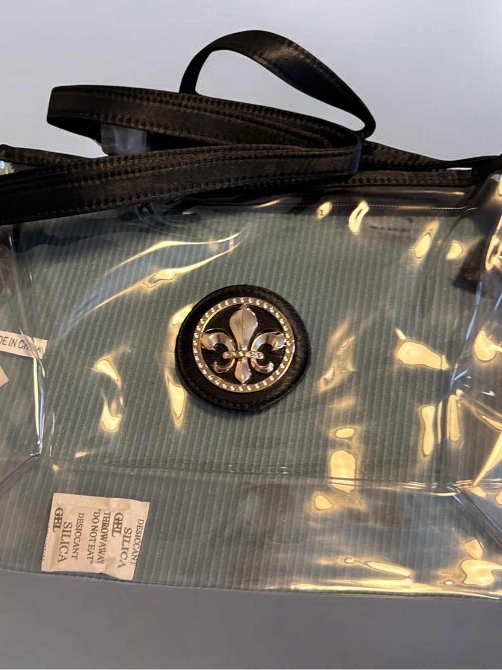 Clear PVC Tote with Fleur-de-Lis Emblem - Light Blue Insert